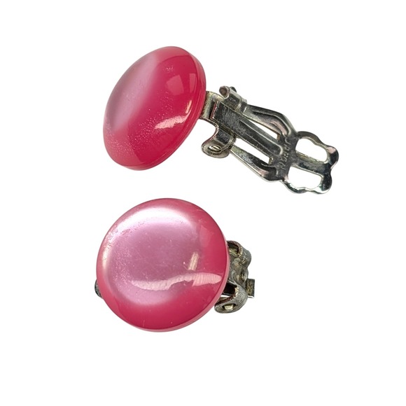 Lot of 3 Pairs Vintage Clip On Earrings Red Pink Enamel Oval Round Geometric - Picture 2 of 5